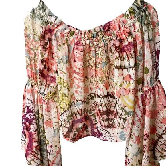 NWT Live 4 Truth Floral Boho Hippie Bell Sleeves Cropped Off Shoulder Flowy XS - Picture 3 of 15